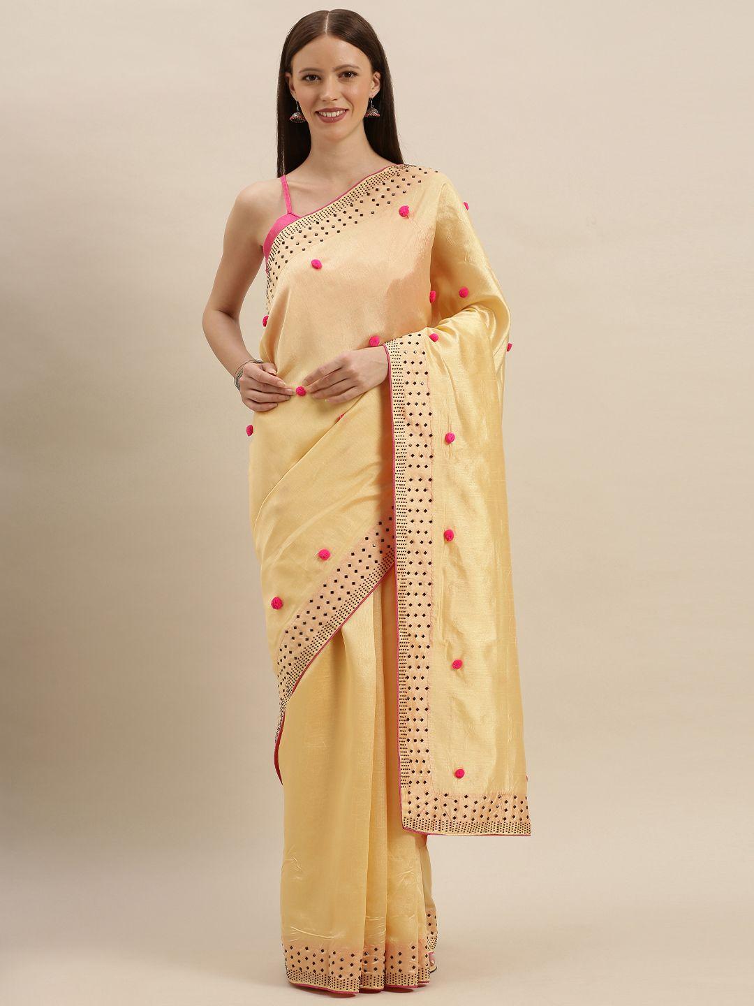 shavya beige embellished silk blend saree