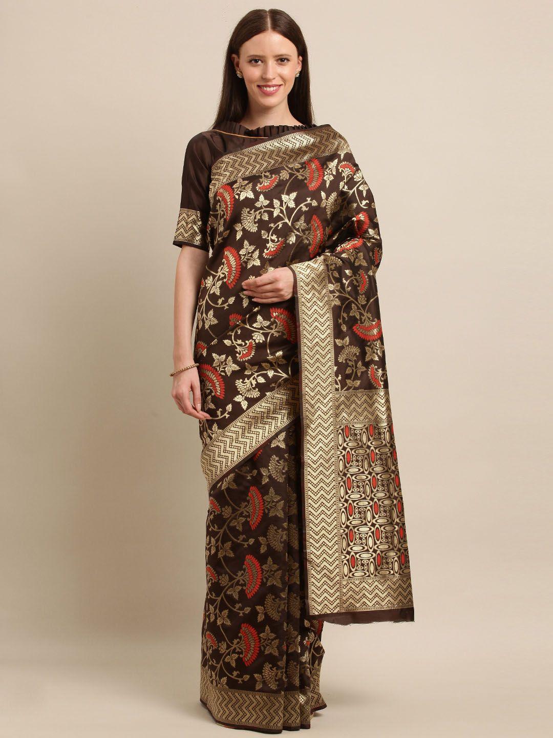 shavya brown & gold-coloured pure silk woven design banarasi saree