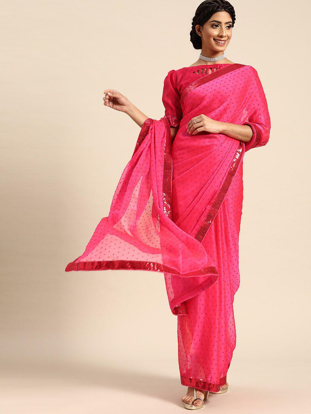 shavya fuchsia embellished sequinned silk blend saree