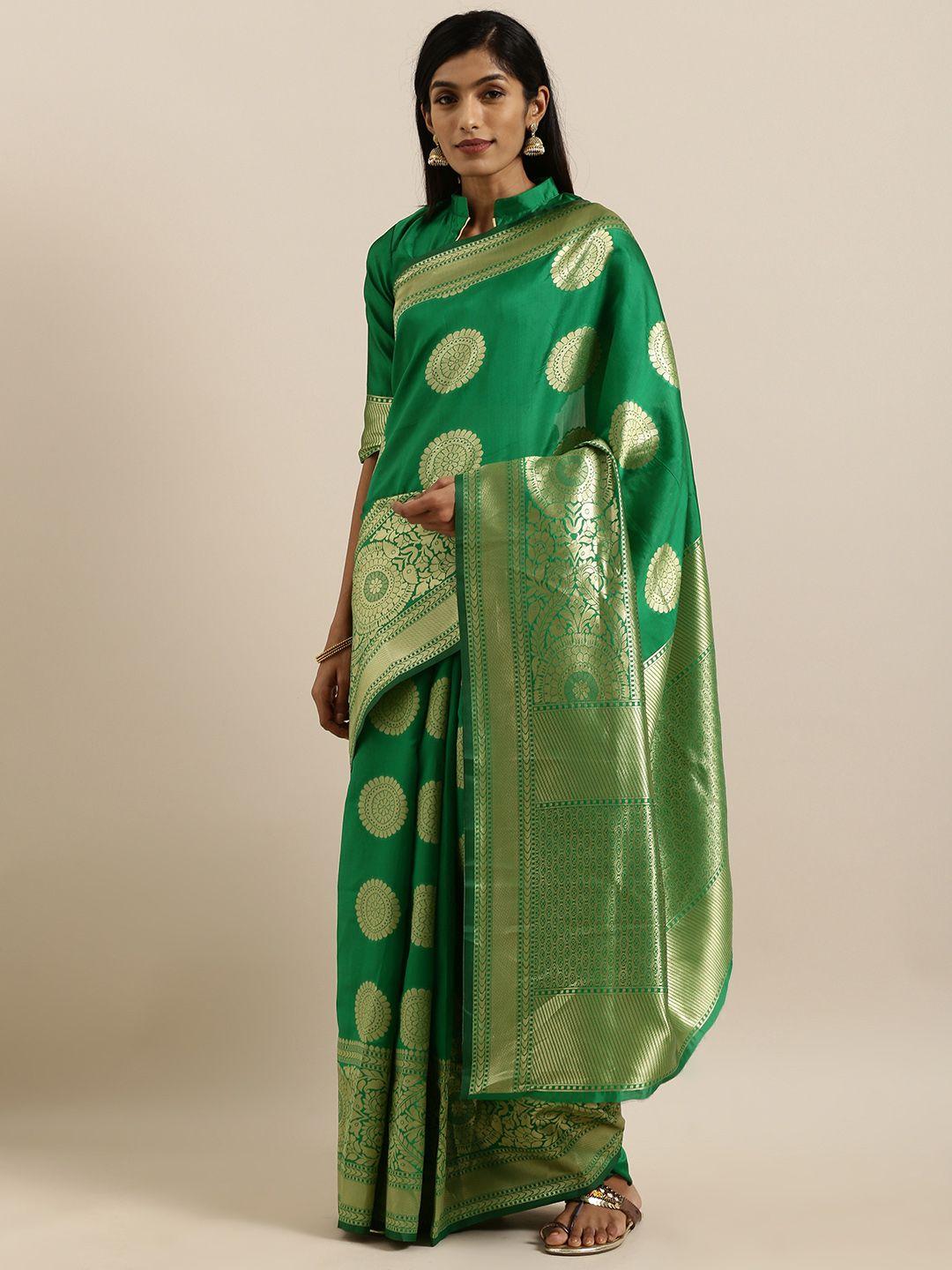 shavya green & gold-toned pure silk woven design banarasi saree