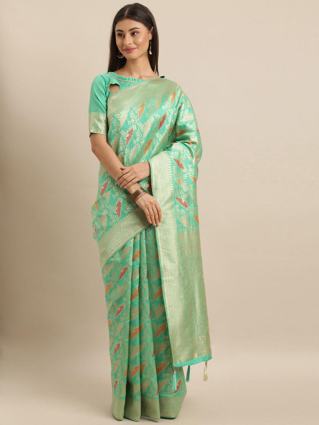 shavya green & gold-toned silk blend woven design banarasi saree