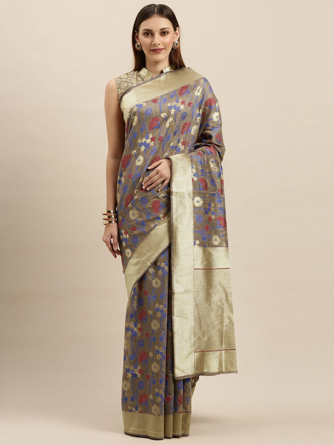 shavya grey & blue pure silk woven design banarasi saree