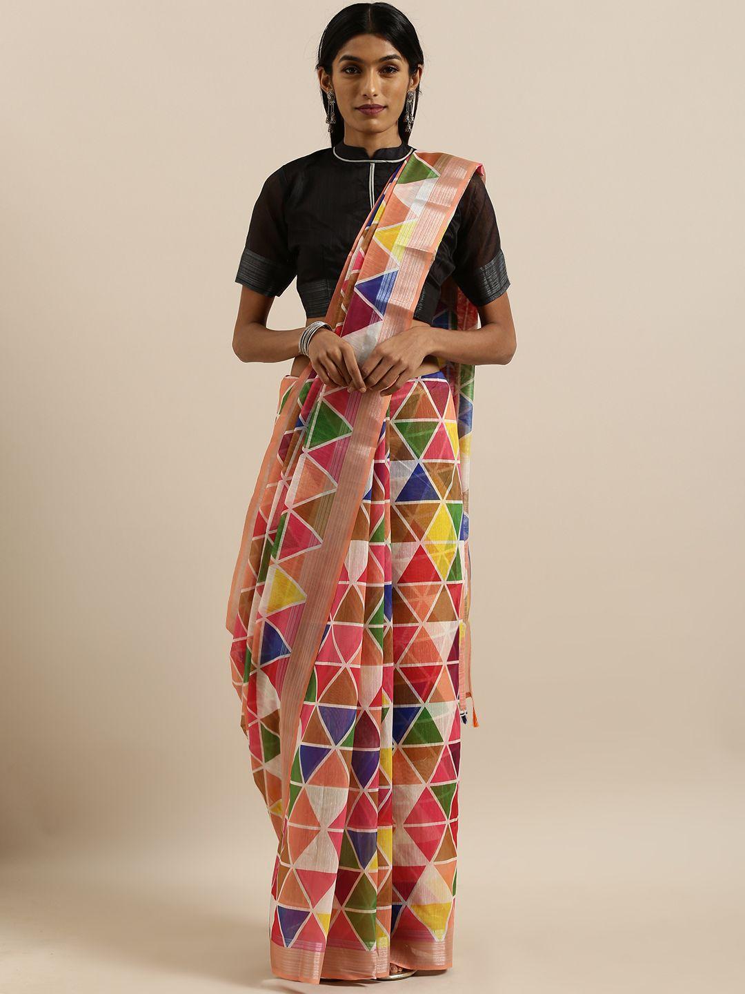 shavya multicoloured printed linen blend saree