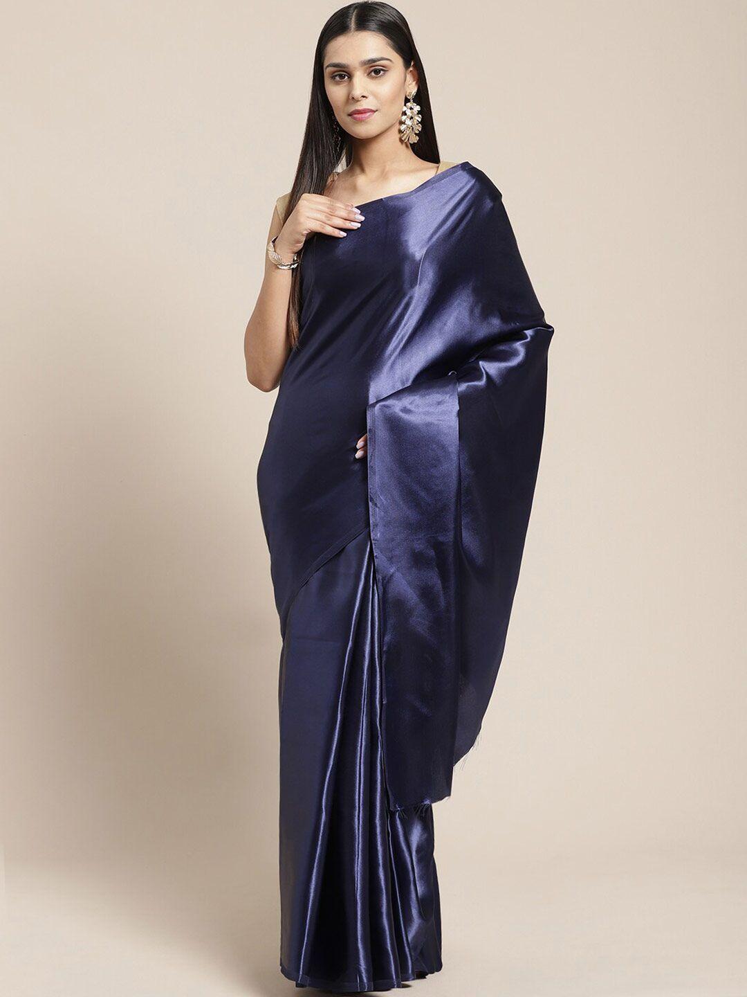 shavya navy blue & gold-toned embellished zari satin fusion saree