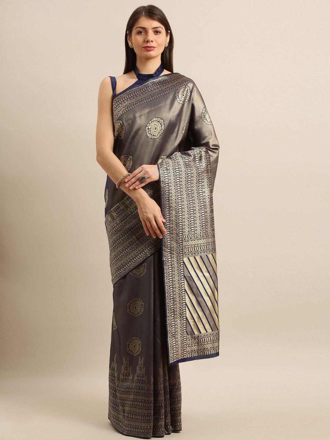 shavya navy blue & gold-toned pure silk woven design banarasi saree