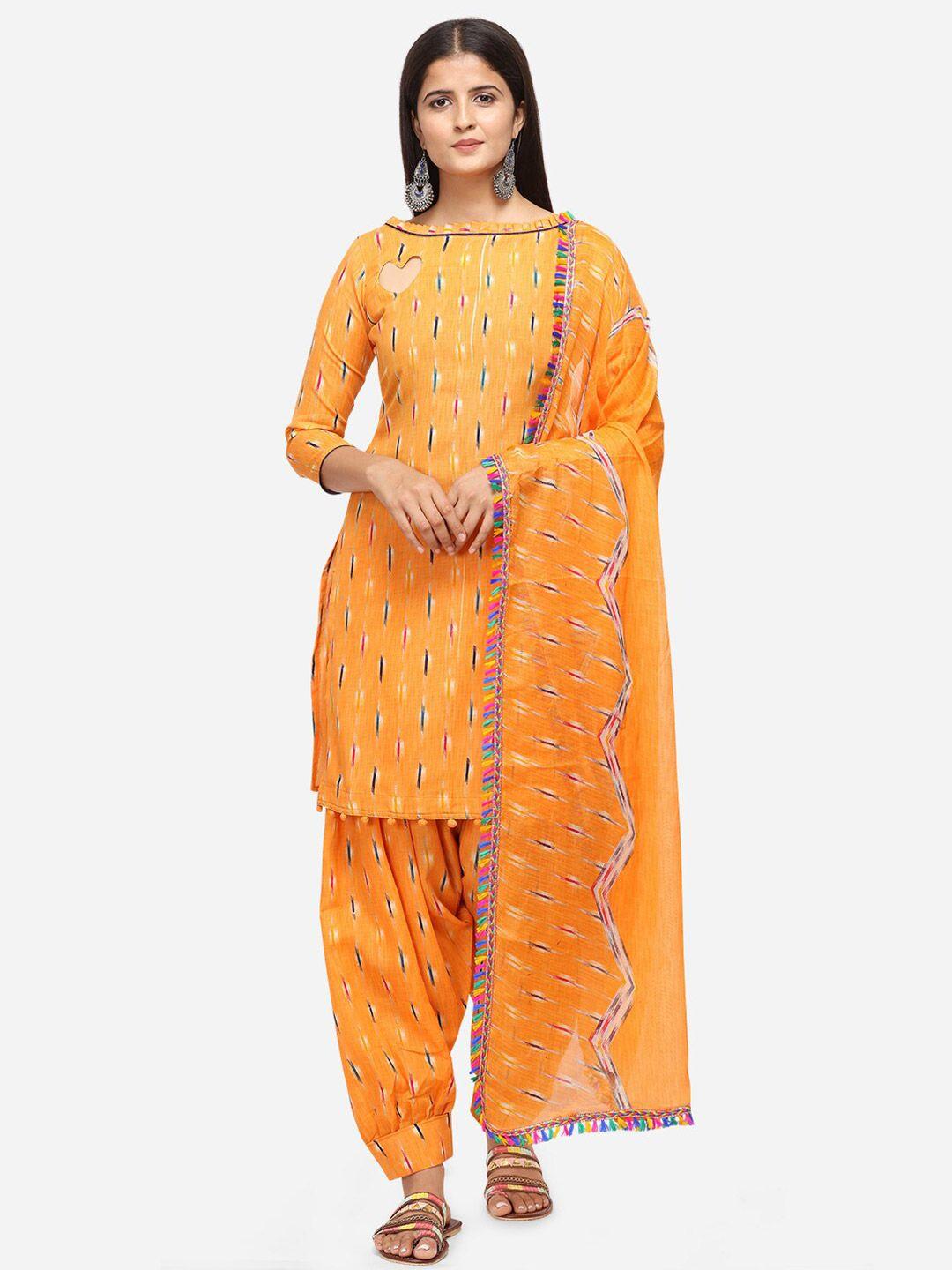 shavya orange & multicoloured printed unstitched dress material