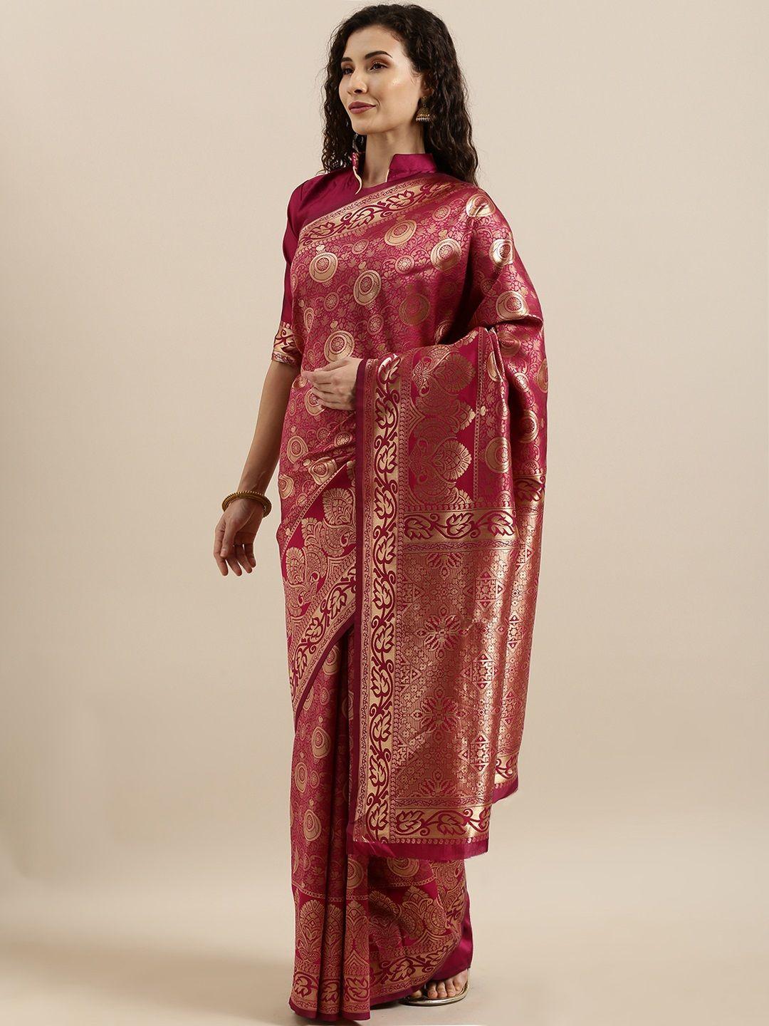 shavya pink & gold-toned pure silk woven design banarasi saree