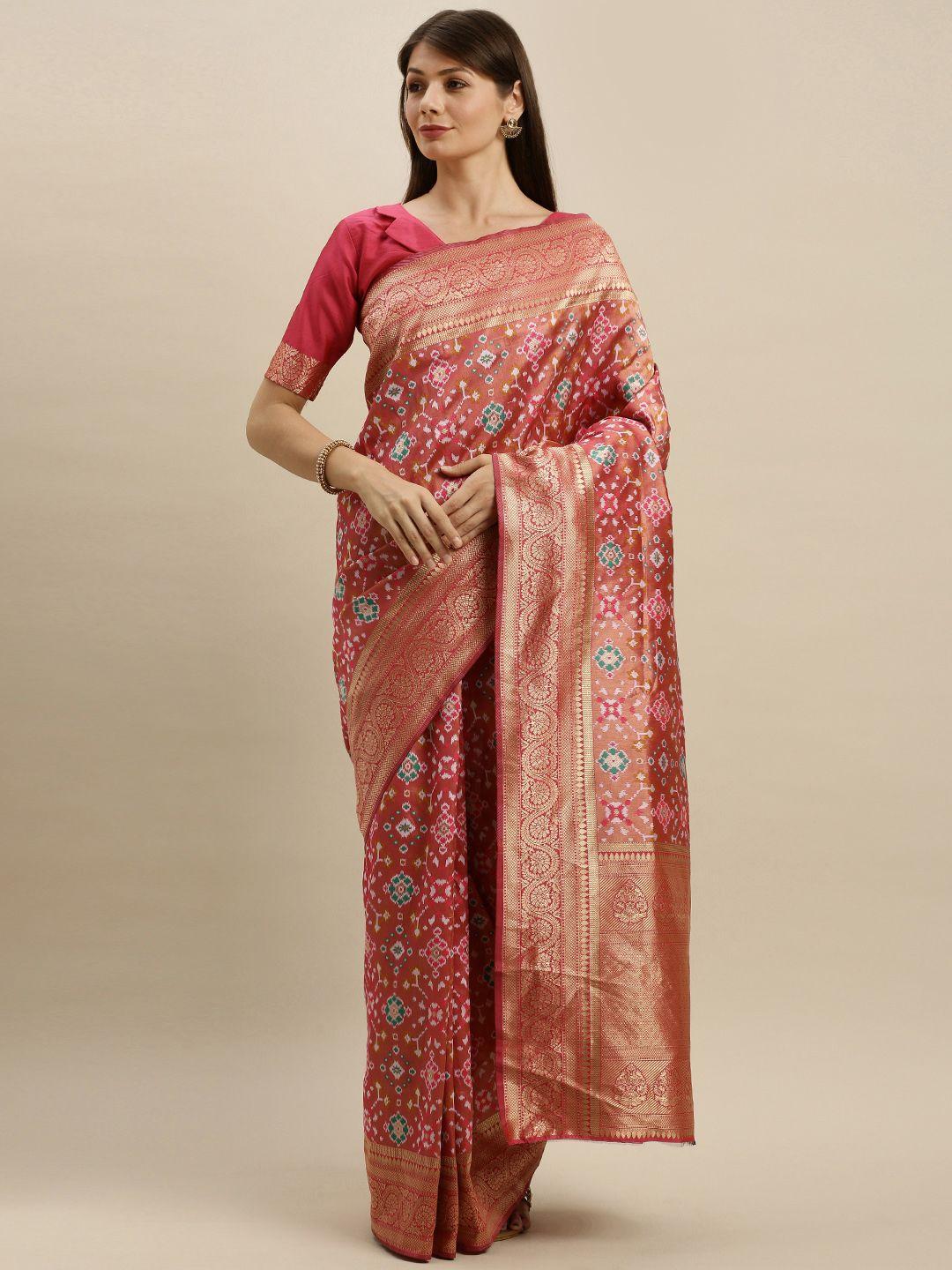 shavya red & beige pure silk woven design banarasi saree