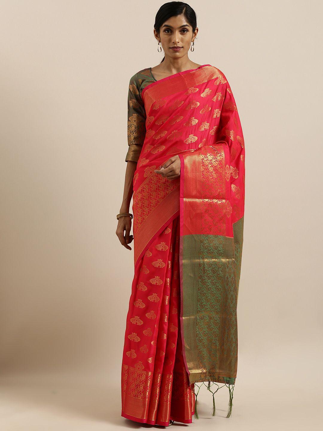 shavya red & green pure silk woven design banarasi saree