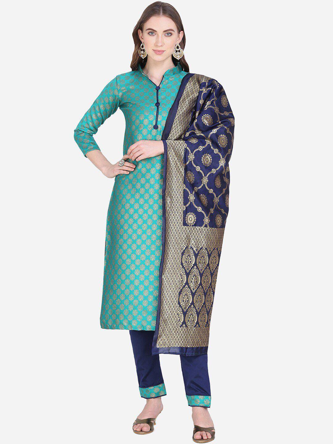 shavya turquoise blue silk blend unstitched dress material