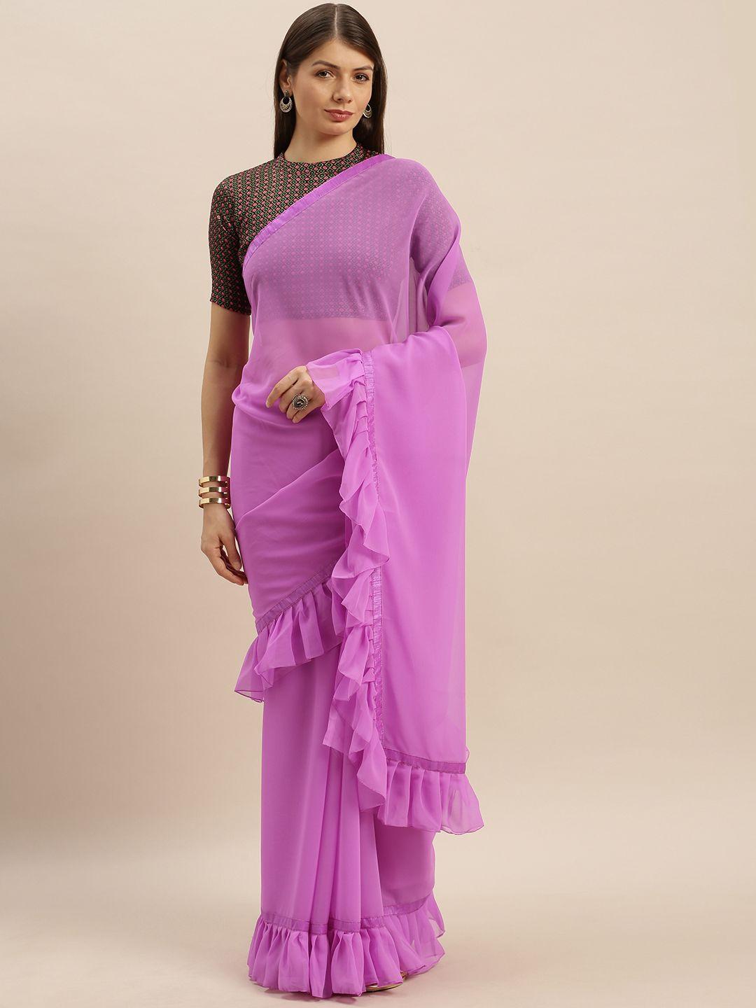 shavya violet solid pure georgette saree with ruffles