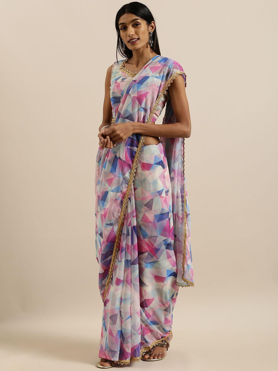 shavya white & purple pure linen digital printed saree