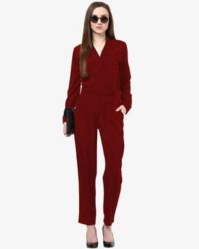 shawl-neck jumpsuit with pockets