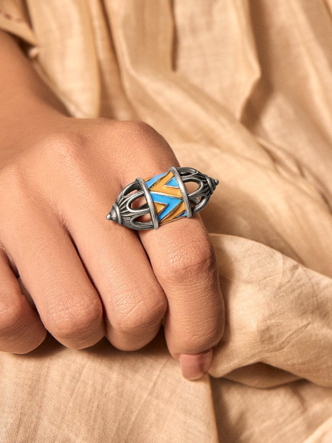 shaya 925 silver-plated oxidised finger ring