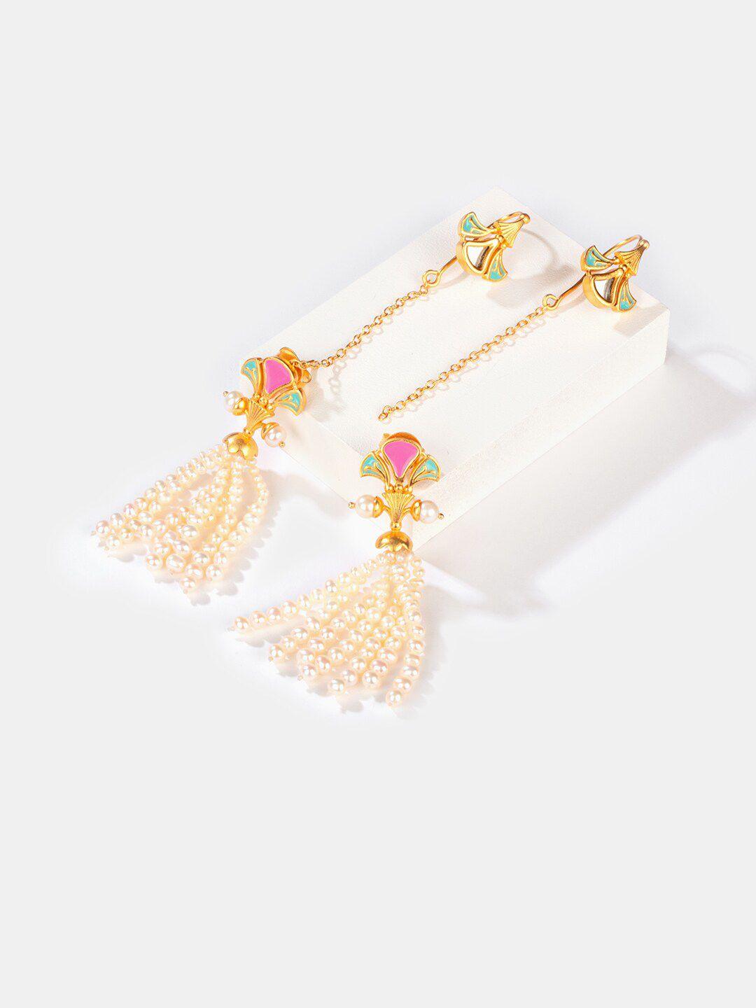 shaya gold-toned & pink contemporary drop earrings