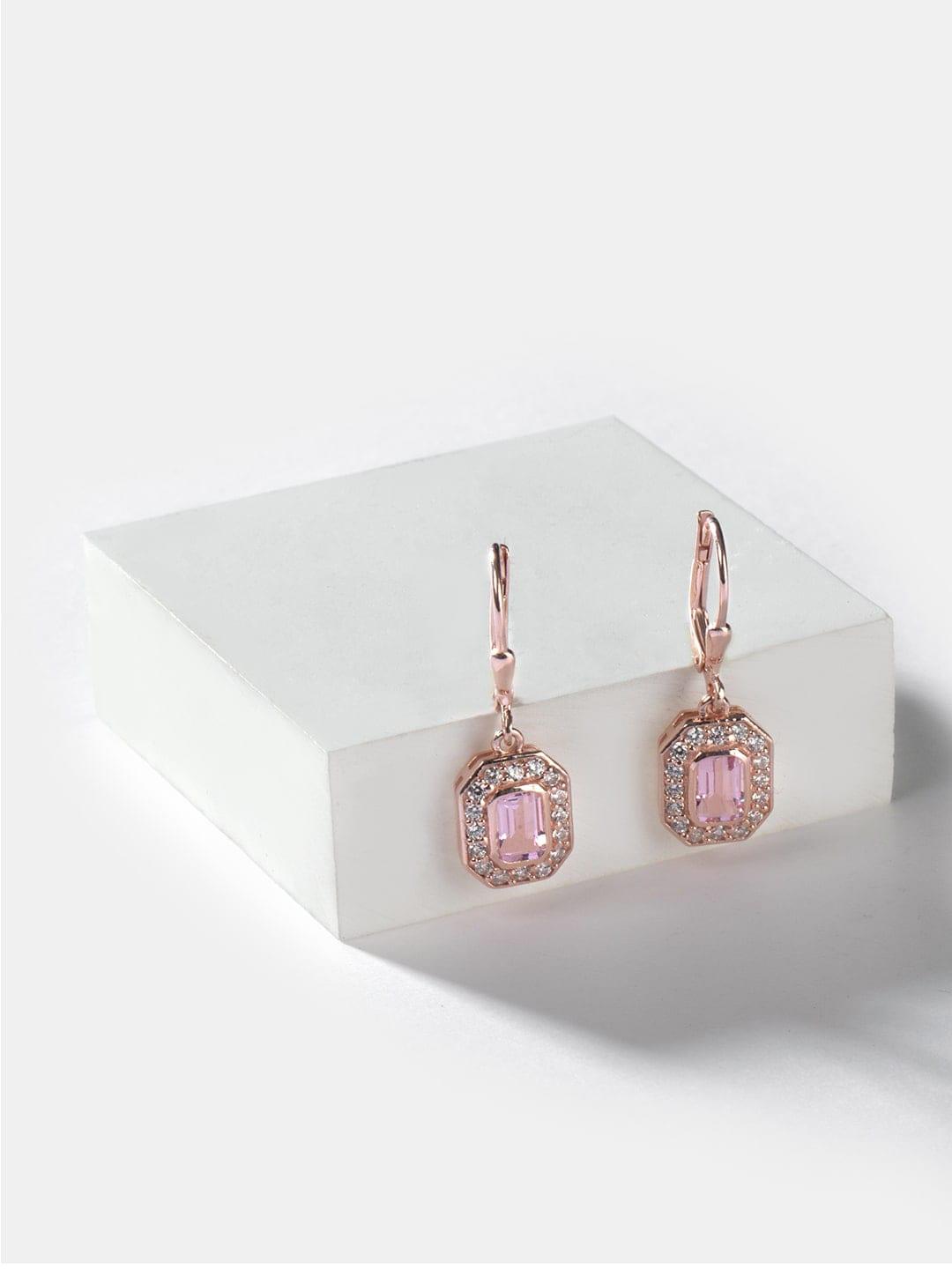 shaya rose gold plated 925 silver with pink studded contemporary drop earrings