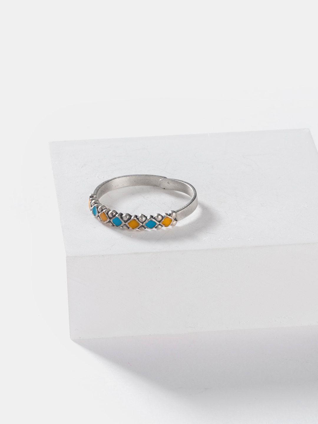 shaya silver-plated blue & yellow enamelled adjustable finger ring