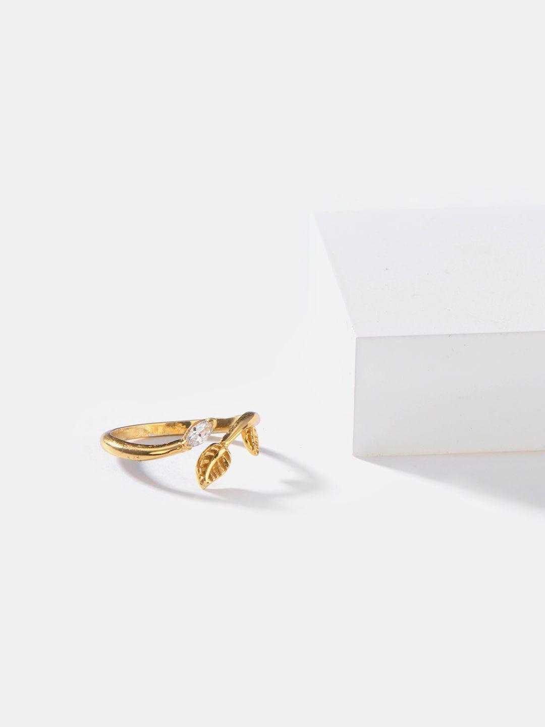 shaya women gold-plated 925 silver cz studded leaf shape ring