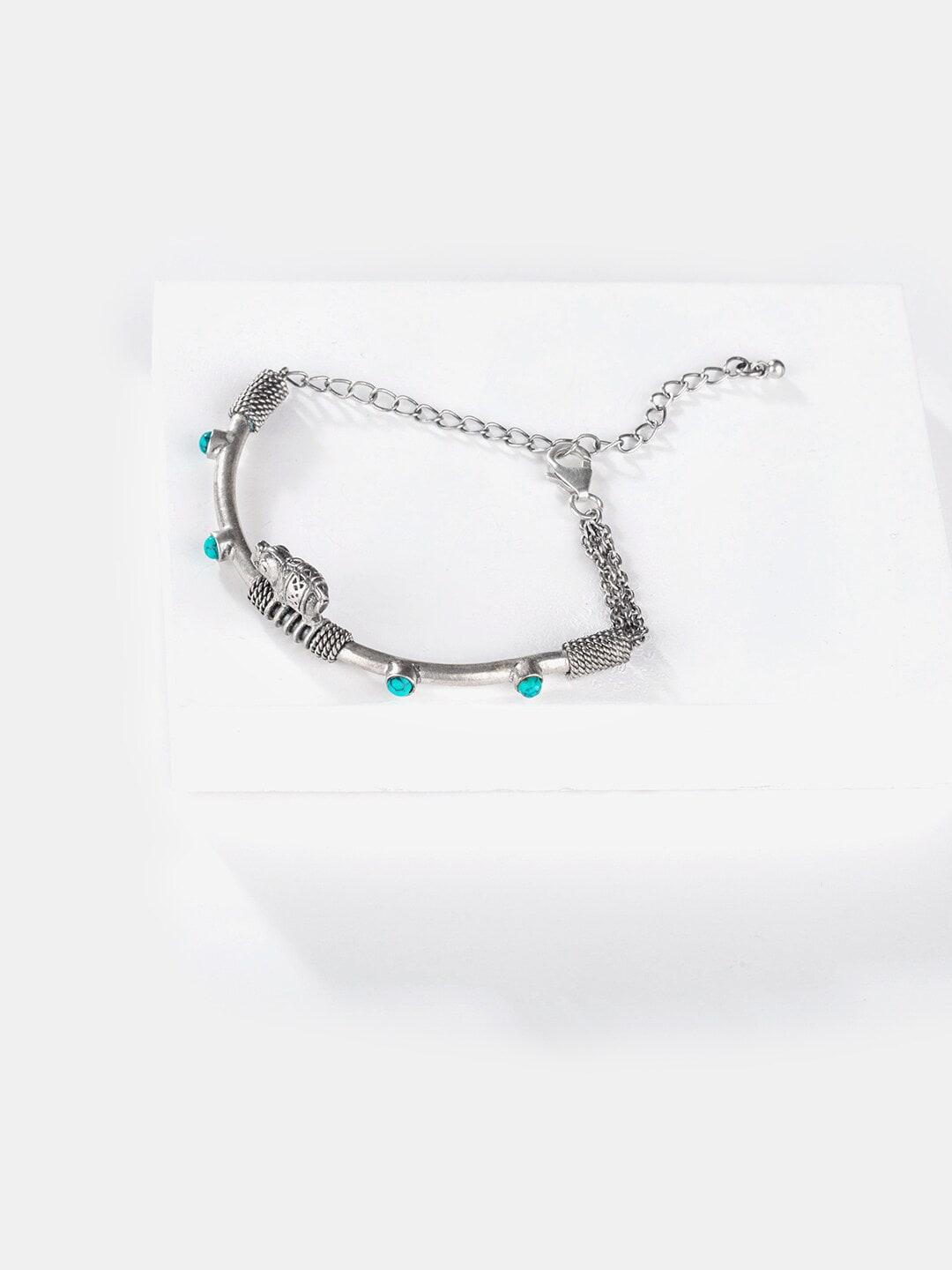 shaya women silver-toned & blue 925 silver charm bracelet