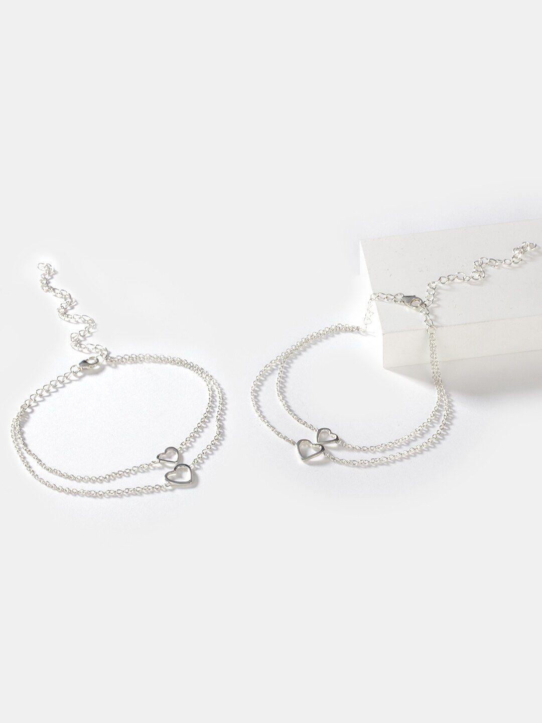 shaya  silver-toned sterling silver heart anklets