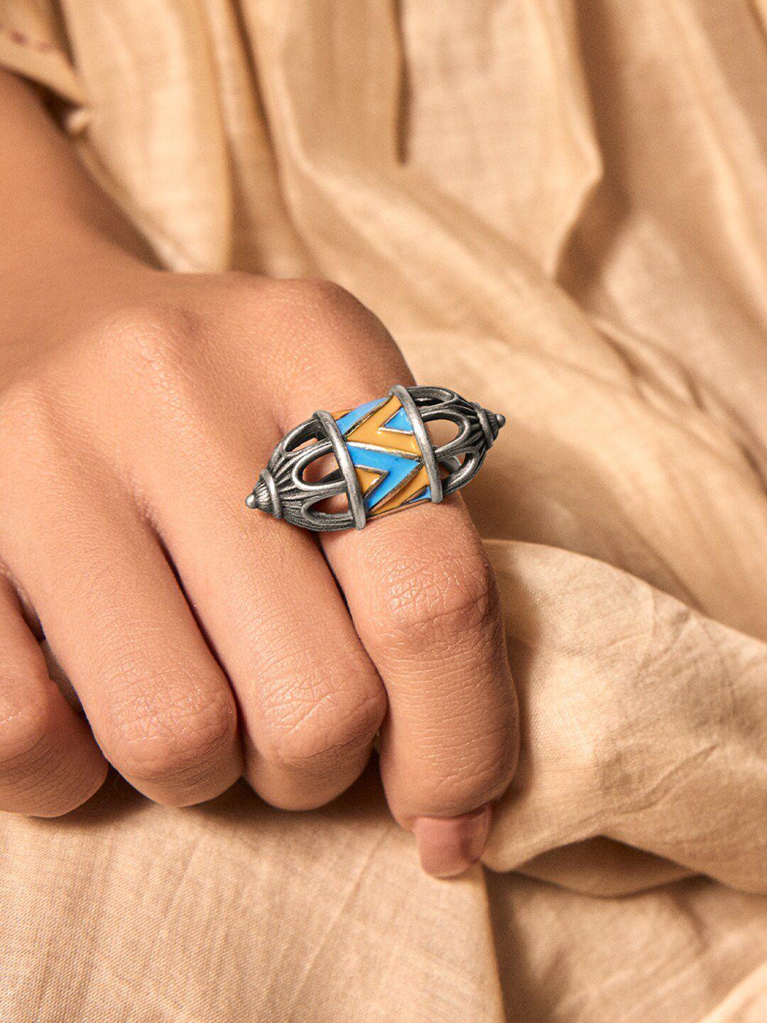 shaya 925 silver-plated oxidised finger ring