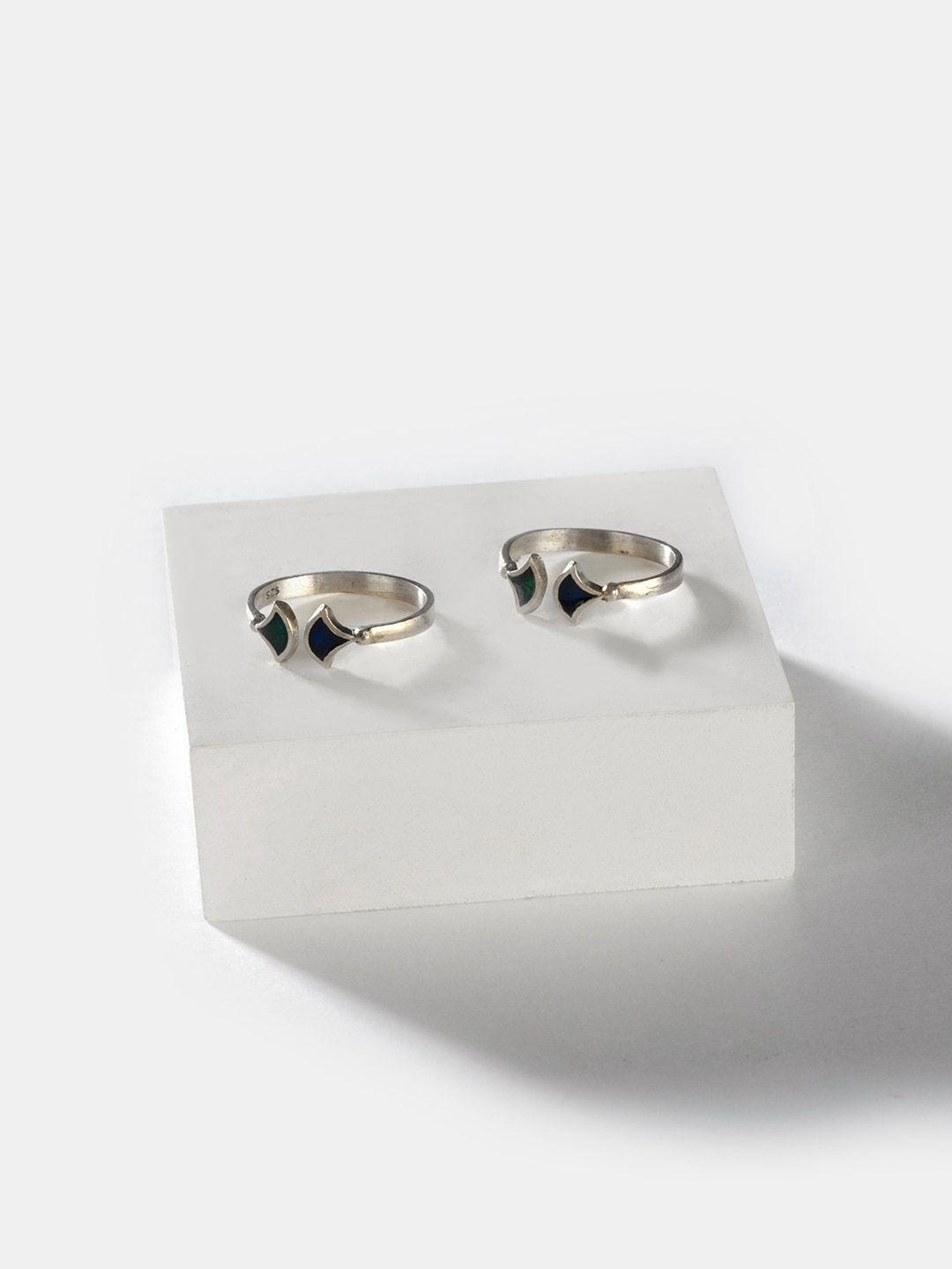 shaya set of 2 oxidised silver-toned toe rings