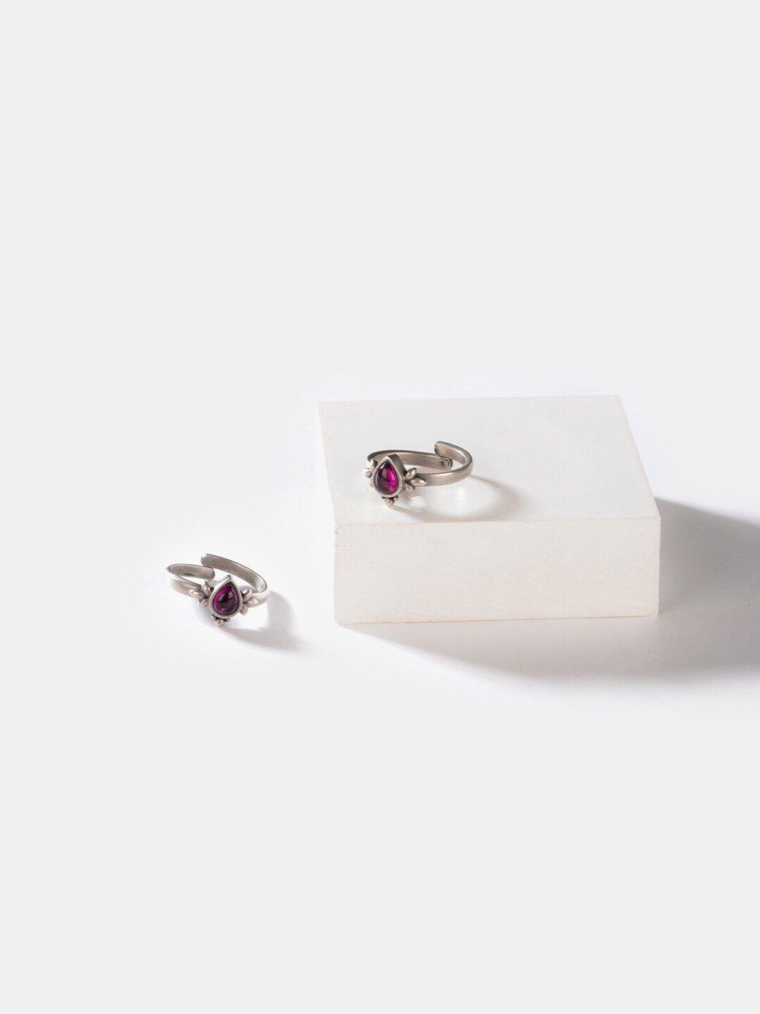shaya set of 2 silver-toned & pink stone studded adjustable toe rings