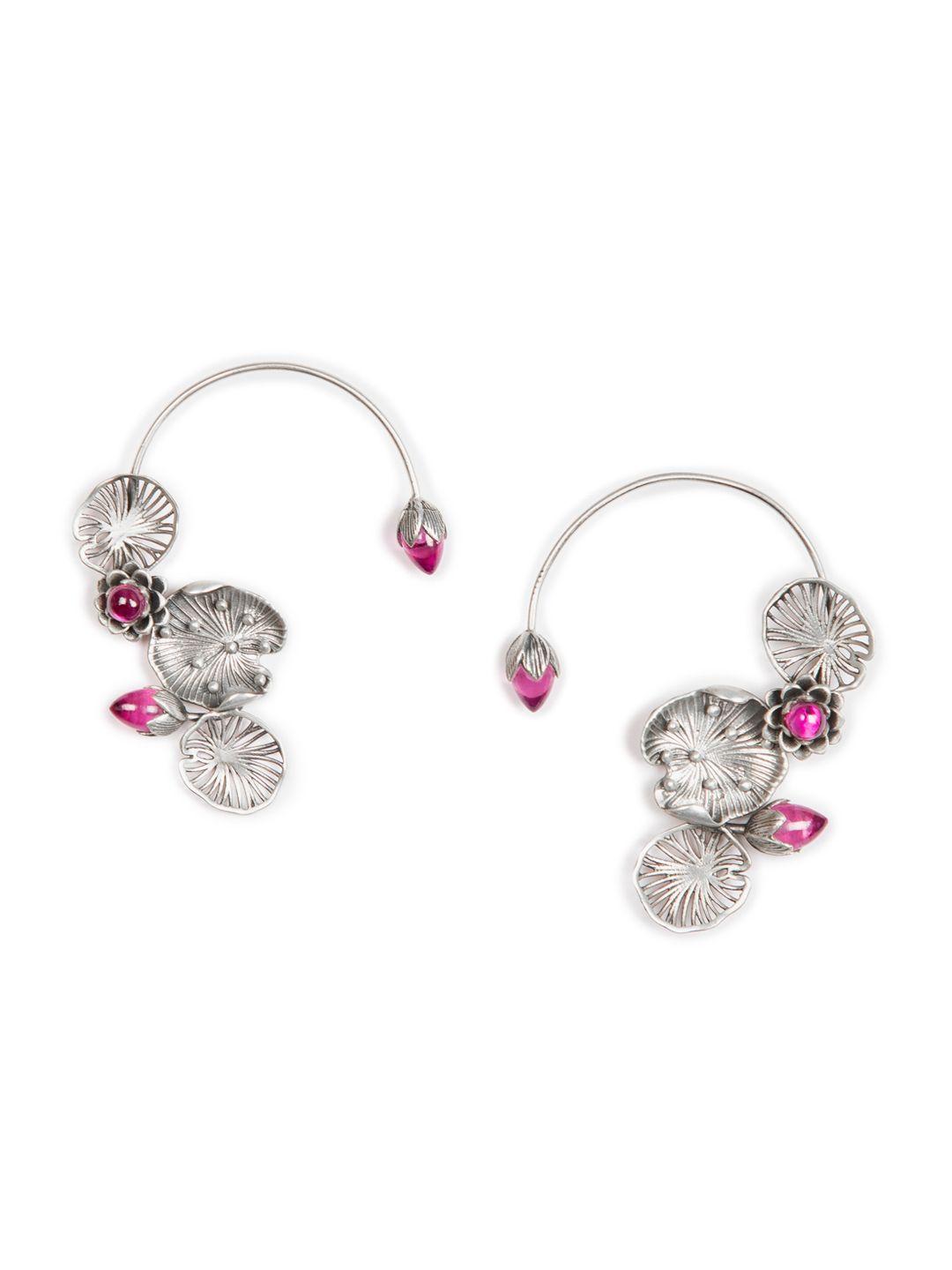 shaya silver-toned & red contemporary hoop earrings