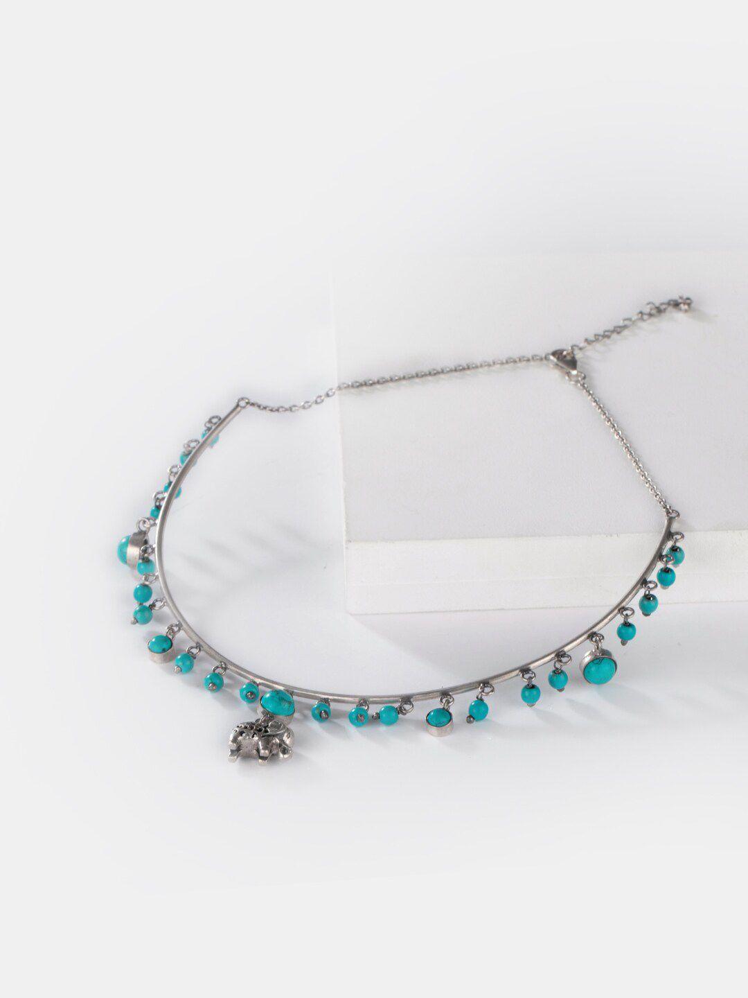 shaya silver-toned & turquoise blue sterling silver necklace