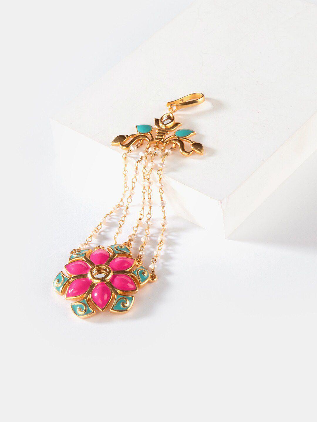 shaya women gold-toned & pink embellished hair accessory