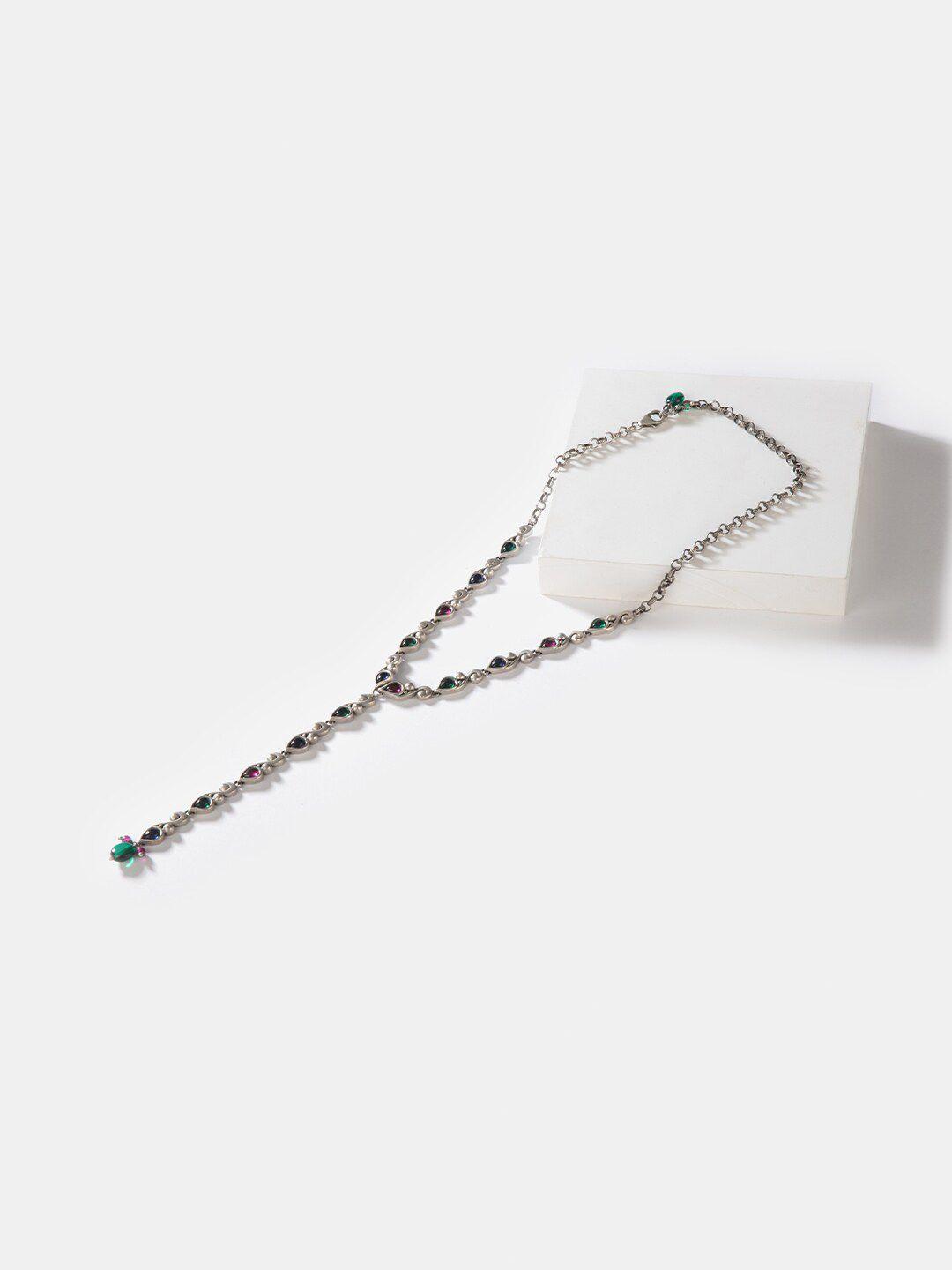shaya women green & maroon sterling silver oxidised  925 silver necklace