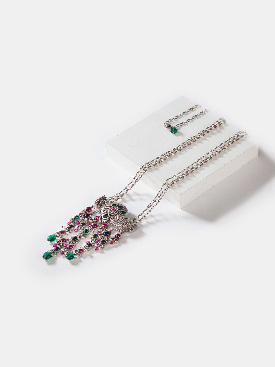 shaya women green & pink oxidised 925 silvernecklace