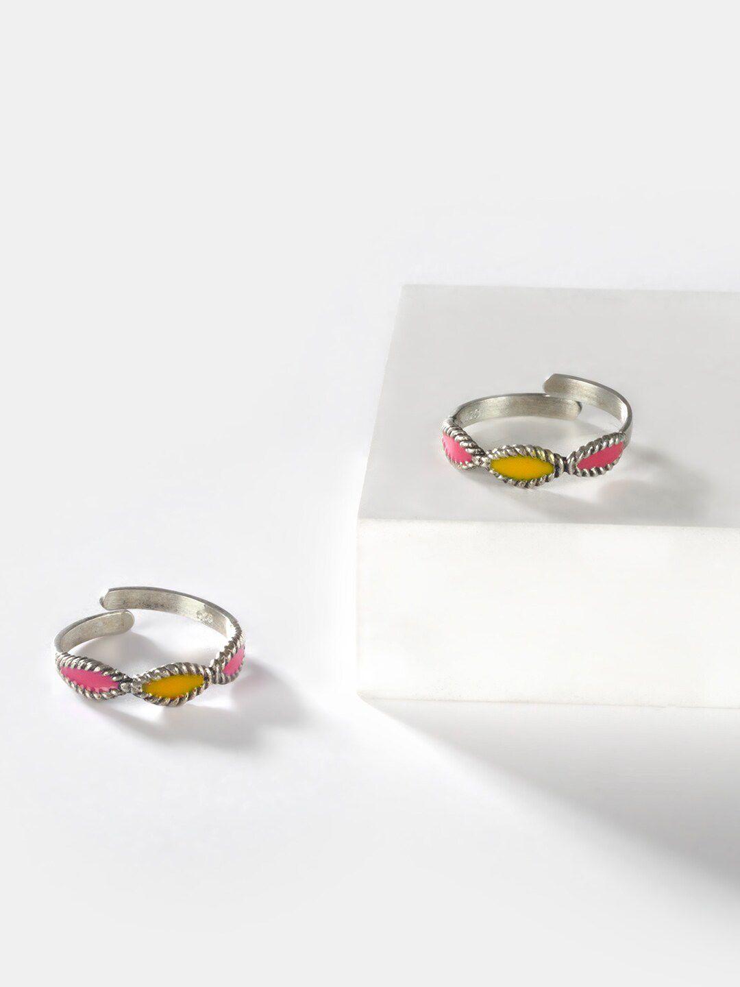 shaya women set of 2 multicoloured 925 silver antique toe rings