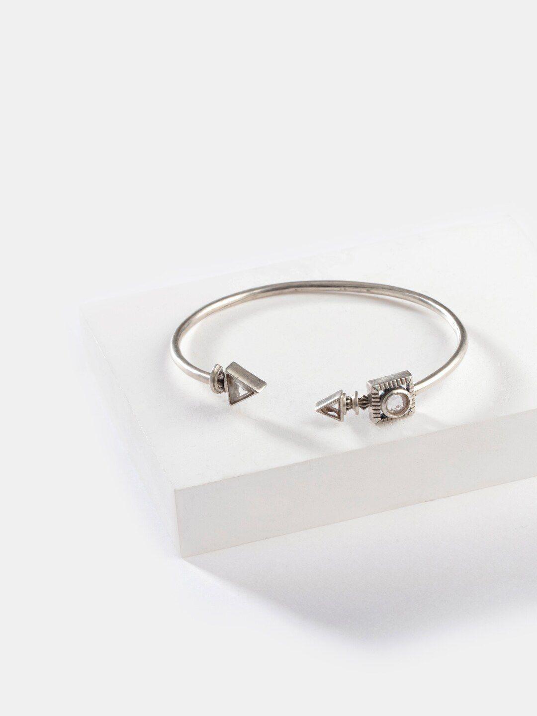 shaya women silver-toned & white silver cuff bracelet