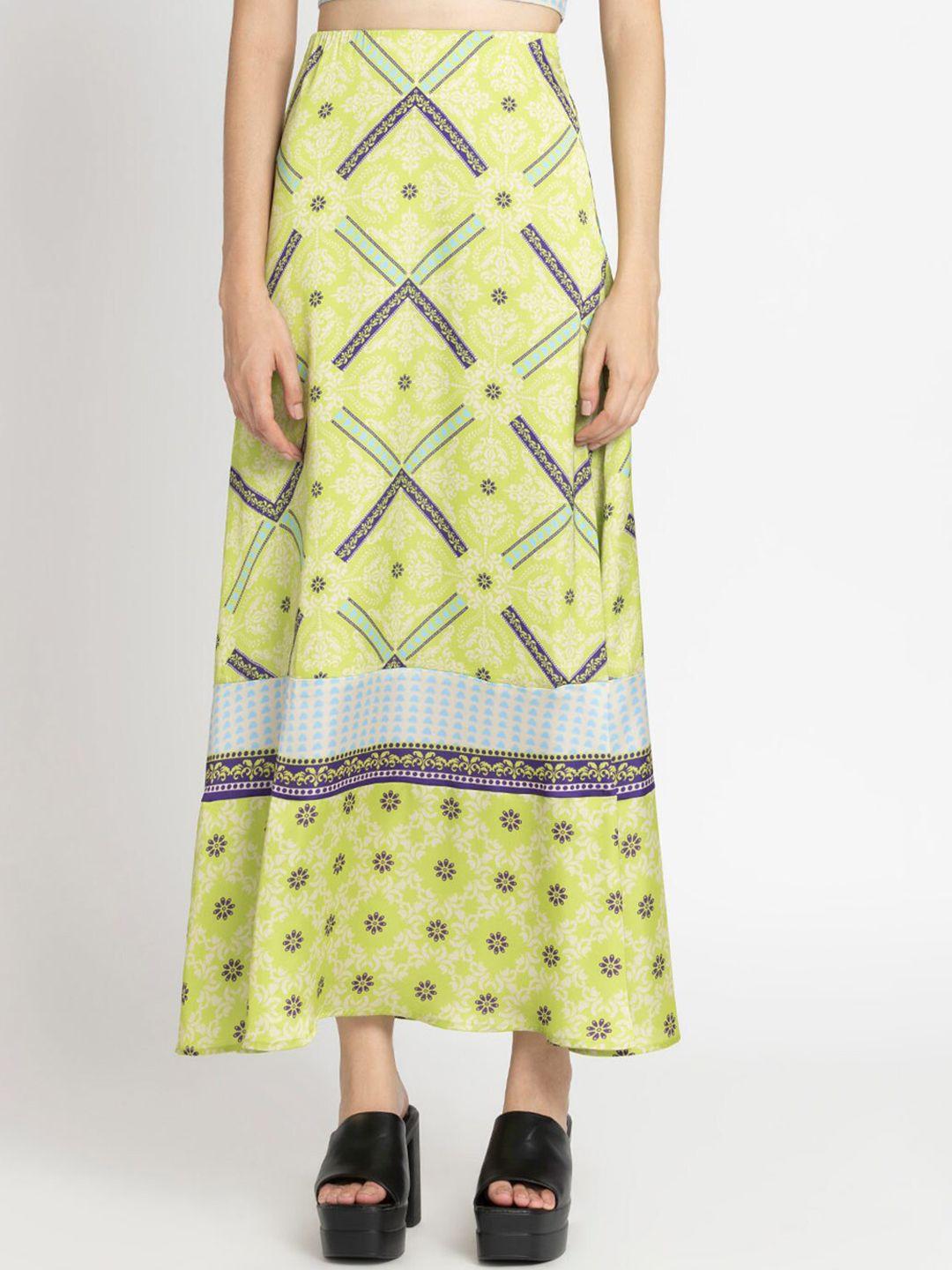 shaye a-line printed polyester maxi ethnic skirts