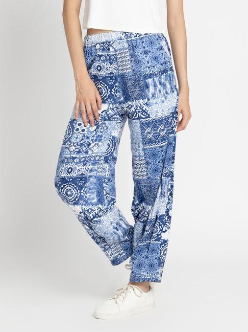 shaye blue & white printed trousers