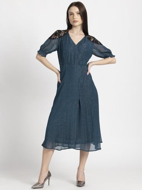 shaye blue striped a-line dress
