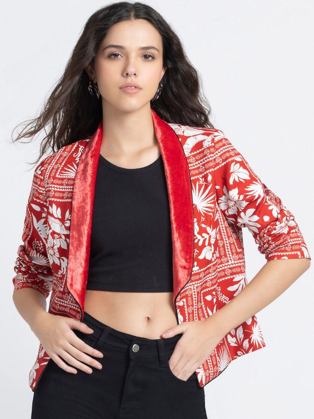shaye floral printed open front casual blazer