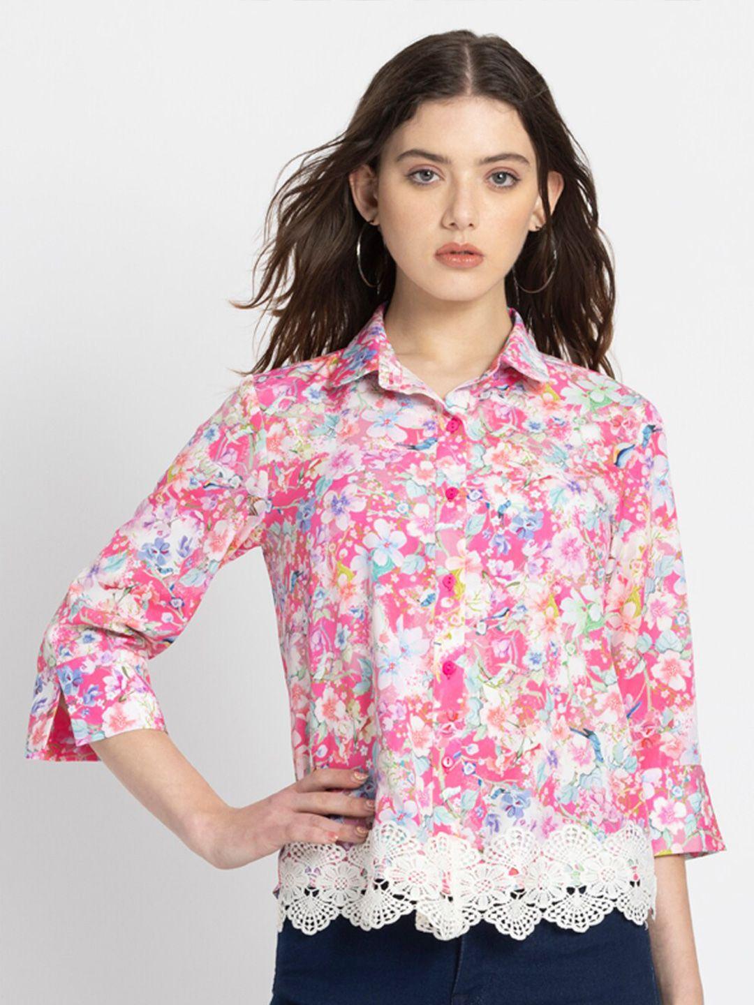 shaye floral printed spread collar three-quarter sleeves casual shirt