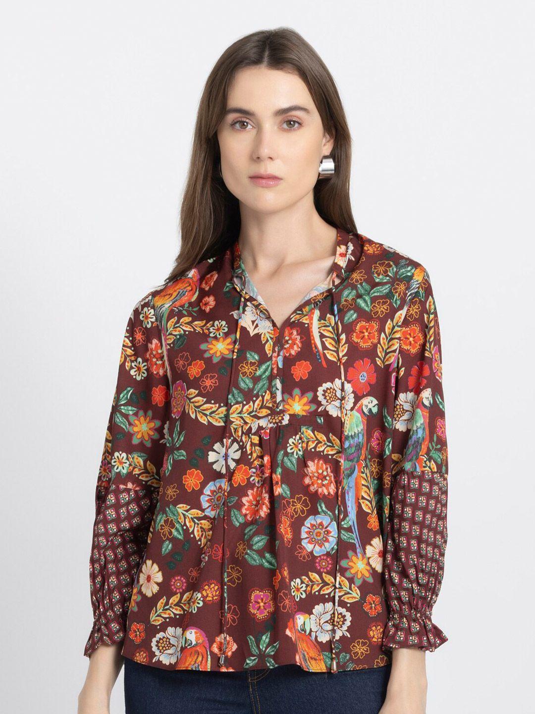 shaye floral printed tie-up neck shirt style top