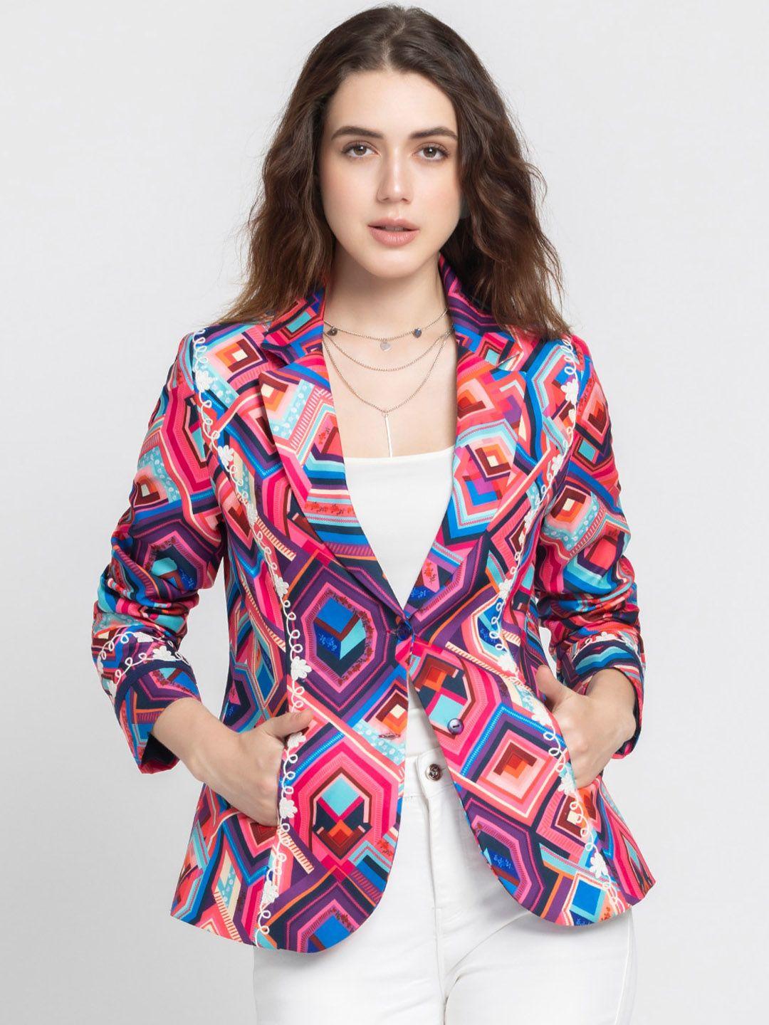 shaye geometric printed notched lapel collar single breasted blazers