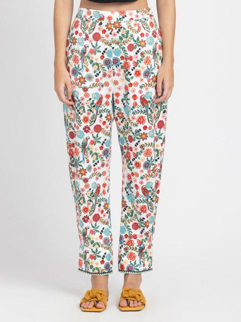 shaye multicolor floral print regular fit mid rise trousers