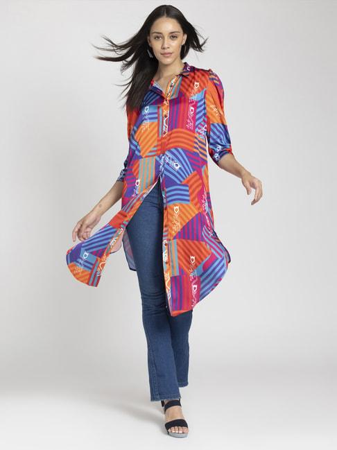 shaye multicolored printed tunic with belt