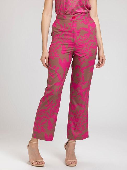 shaye pink floral print high rise trousers