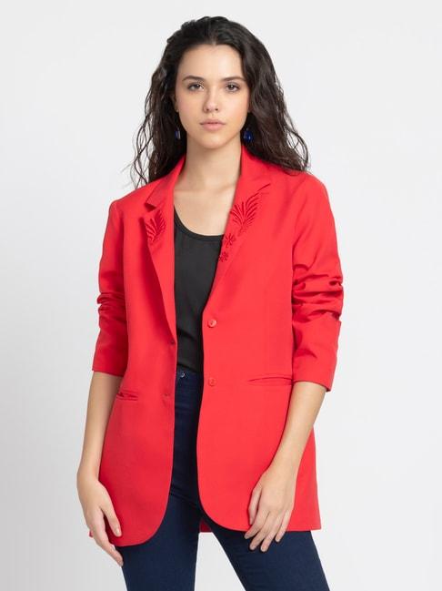 shaye red embroidered blazer