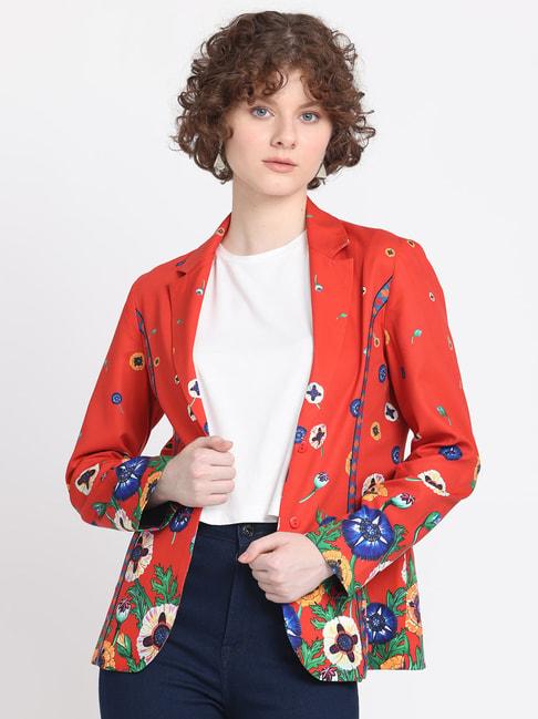 shaye red floral print blazer