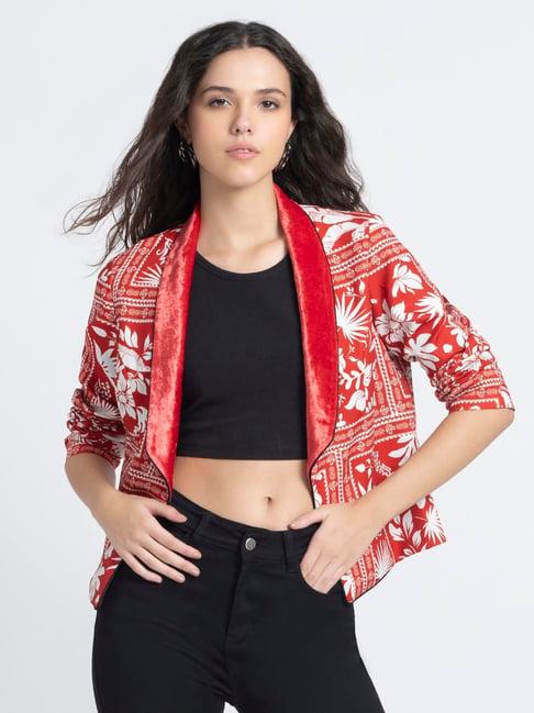 shaye red floral print blazer