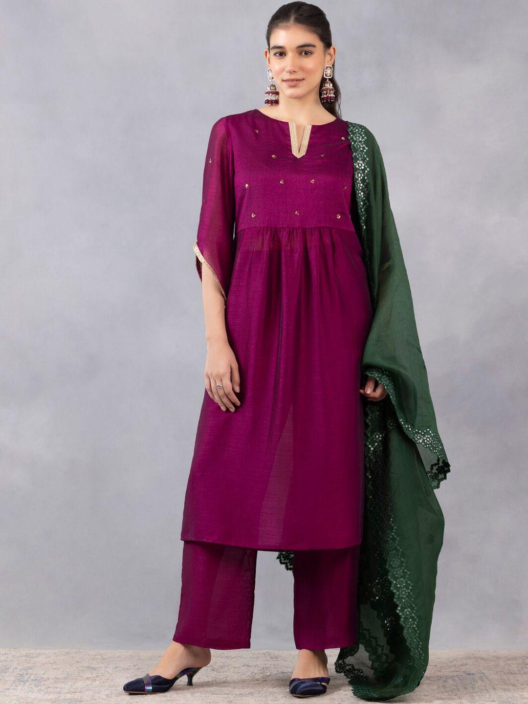 shaye sequinned a-line kurta with trousers & with dupatta