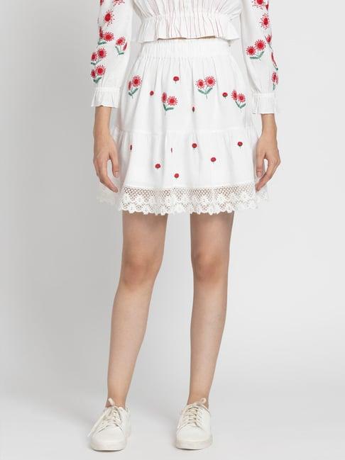 shaye white cotton embroidered skirt