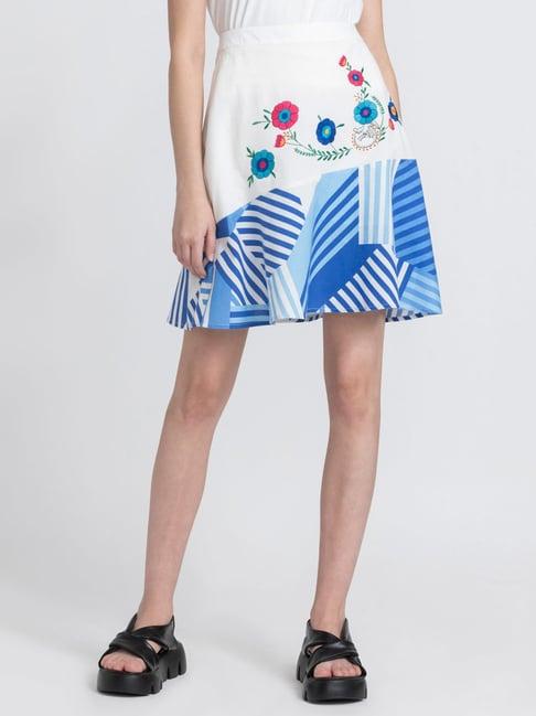 shaye white cotton floral print skirt